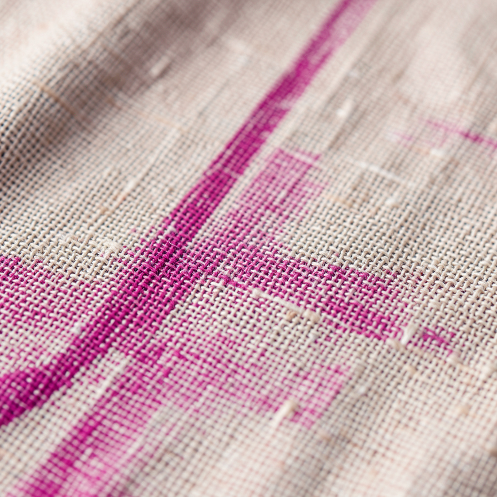 An extreme close-up of woven linen fabric in natural beige, showing the cross-hatch thread pattern and gentle shadow lines.